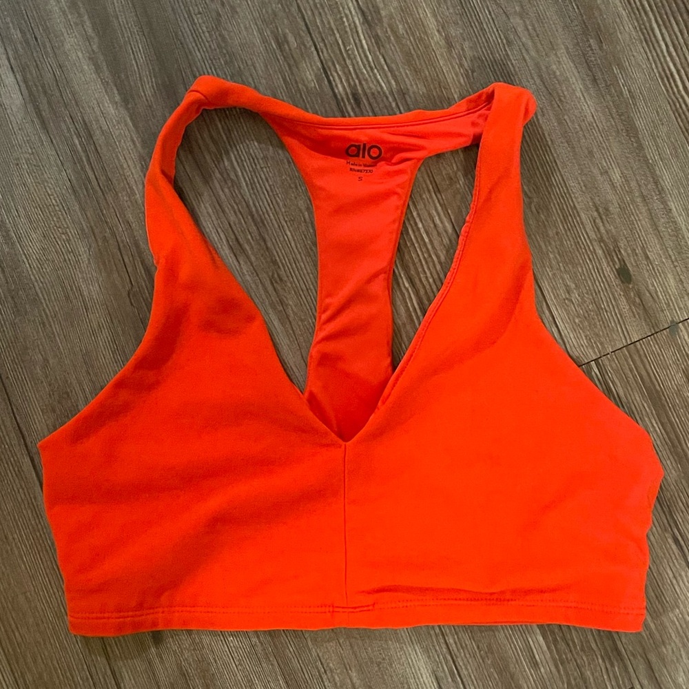 ALO Yoga Bright Red/Orange Deep-V Racerback Sports Bra - size S